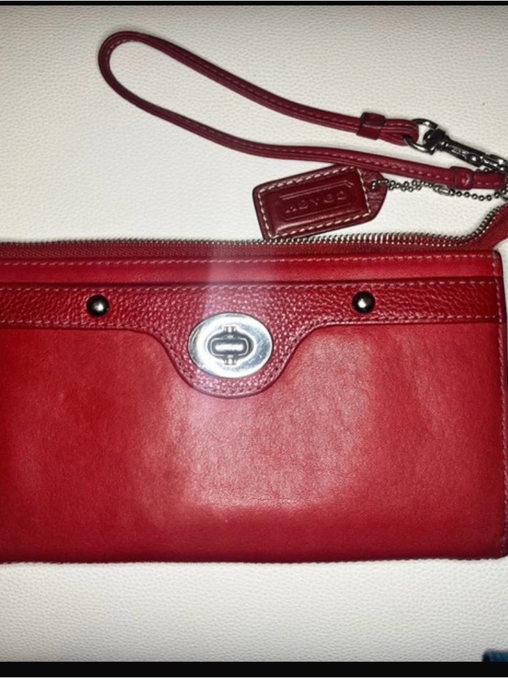 Coach Red Leather Turn-Lock Wristlet Wallet